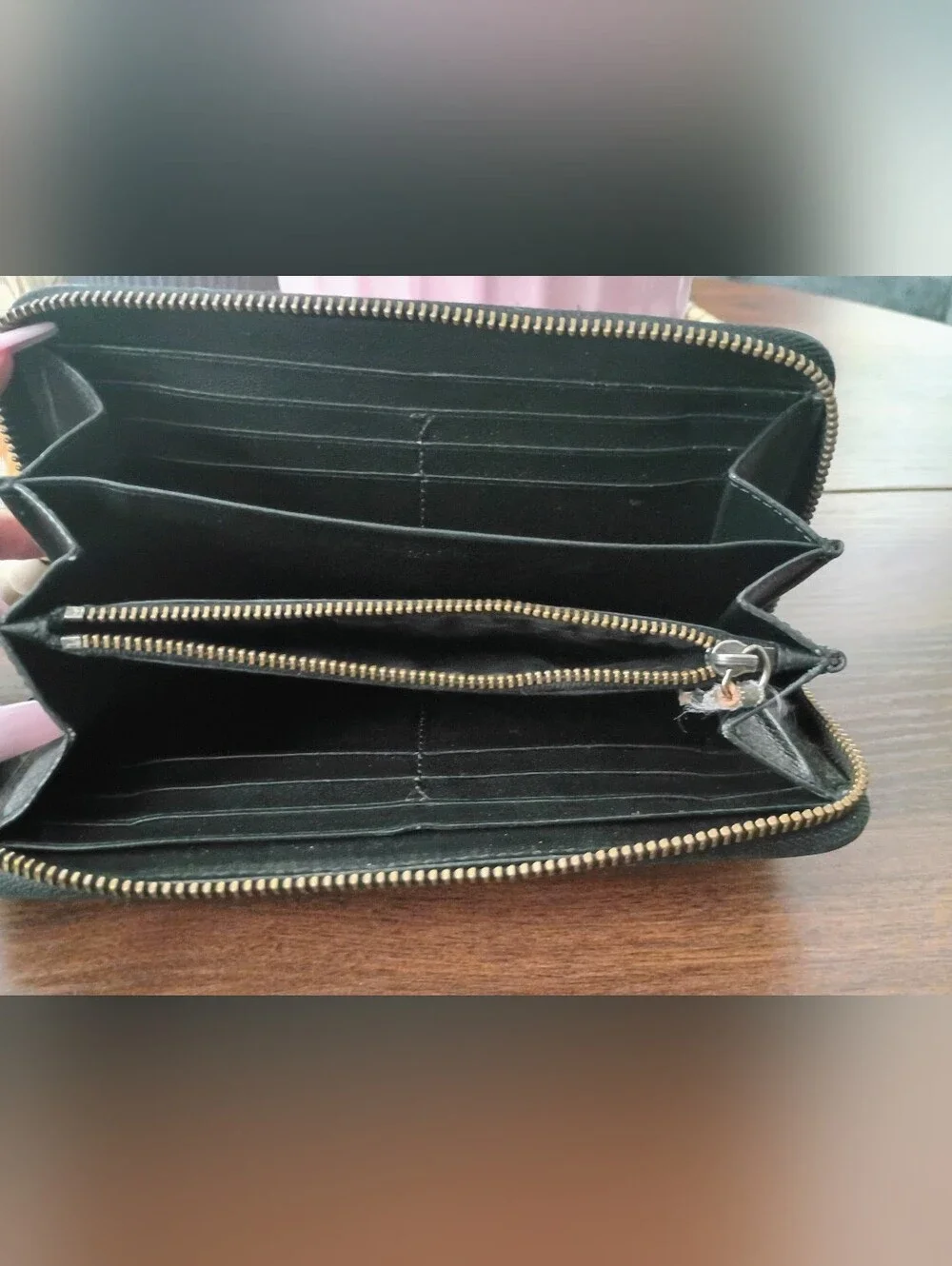 COACH Rip & Repair Accordion Zip Wallet - Black & Saddle Leather